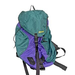 Outbound Frameless Drawstring Flap-Over Backpack Green/Purple with Waist Strap